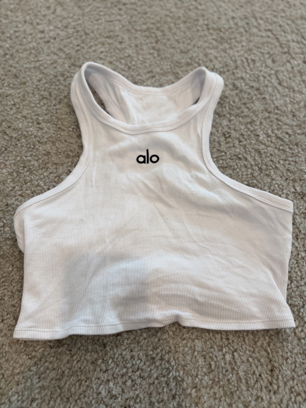 ALO Yoga White Ribbed Racerback Tank Top
